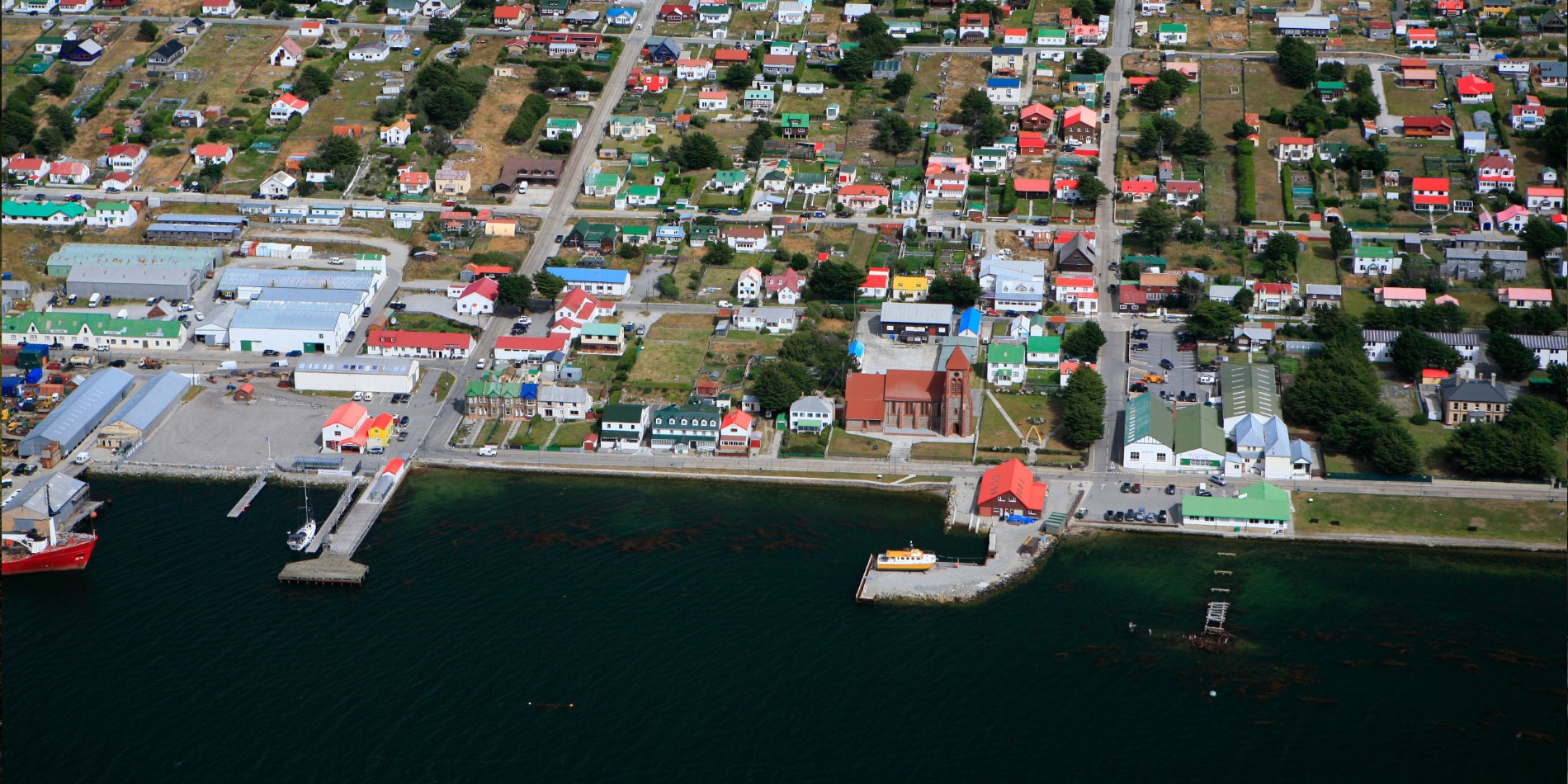 Aerial view of Port Stanley, the Falklands.